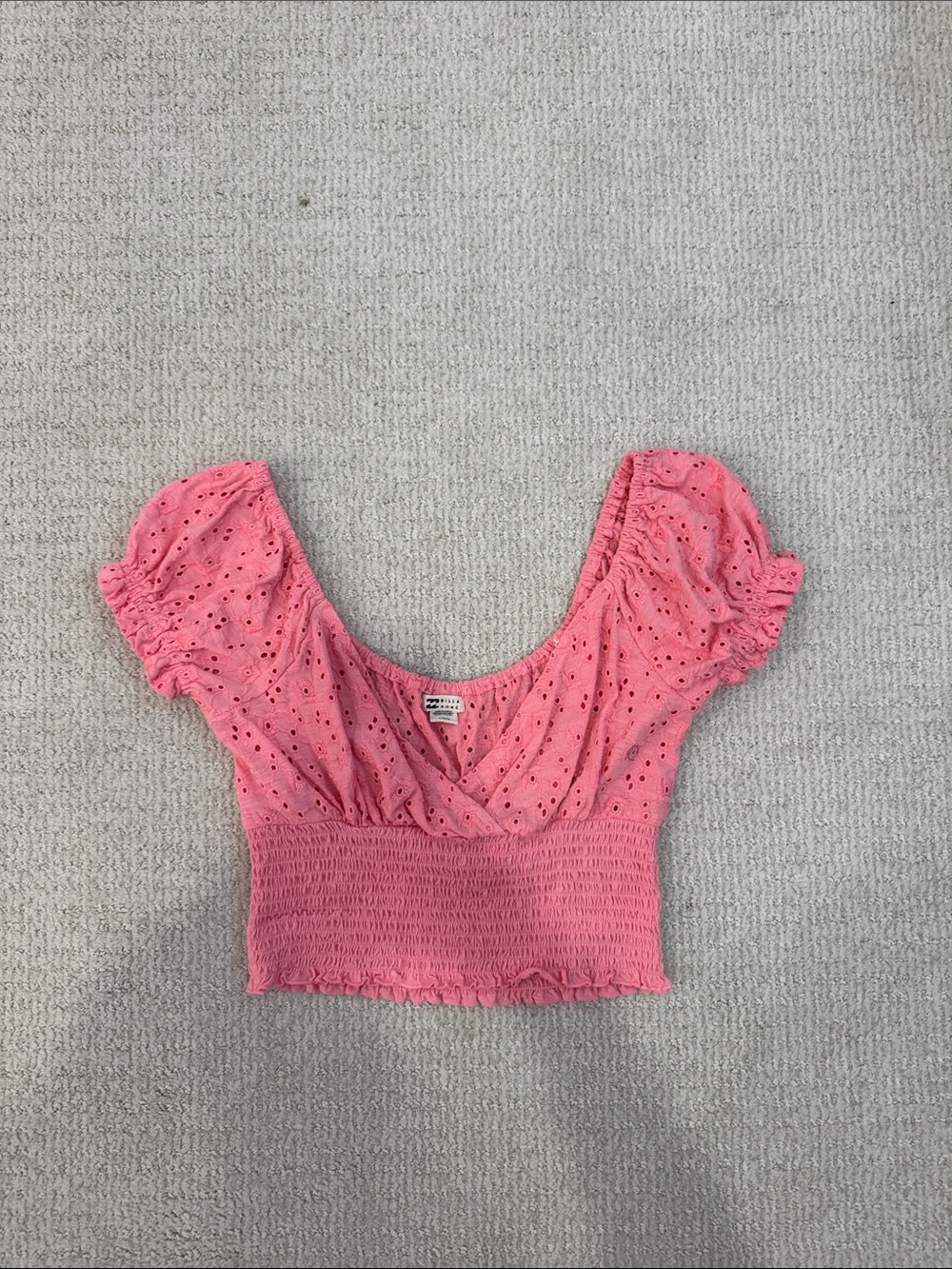 Billabong Pink Eyelet Smocked Crop Top Size L